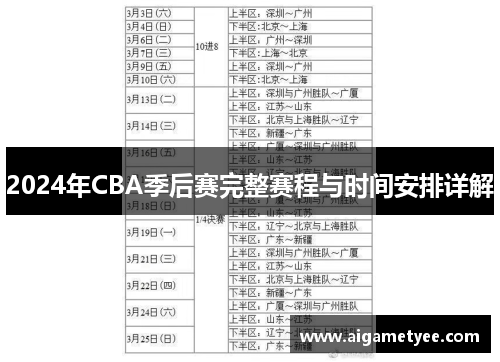 2024年CBA季后赛完整赛程与时间安排详解